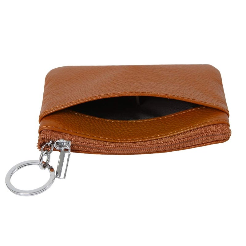 Cynure Women's Genuine Leather Coin Purse Mini Pouch Change Wallet with Keychain,brown - Image 3